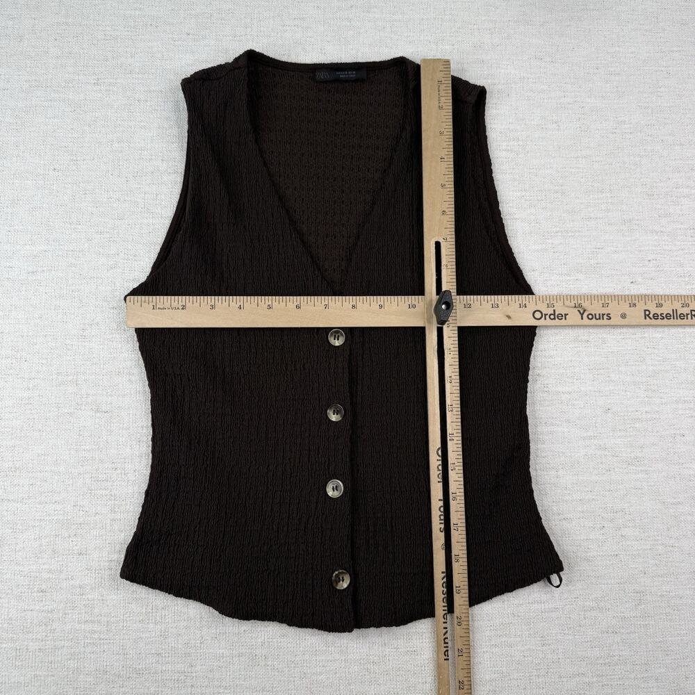 ZARA Knit Sleeveless Button Front Vest Crew Neck Women’s Size M Brown - Picture 2 of 6